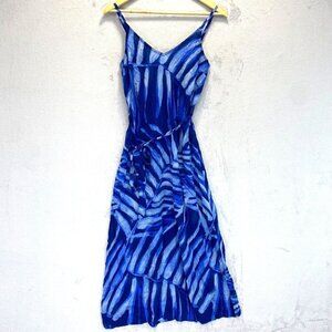 Bella Dahl V-Neck Sleeveless Maxi Dress Small S Bayside Palm Blue Beach Tropical